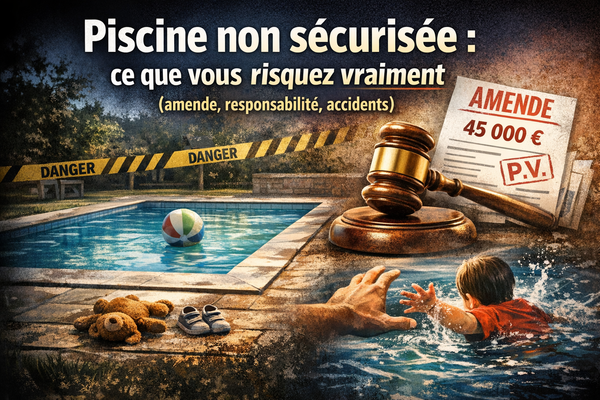 Piscine non sécurisée : ce que vous risquez vraiment (amende, responsabilité, accidents) — couverture piscine BLEUDOME
