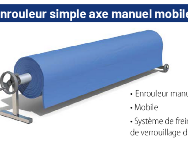 Enrouleur simple axe manuel mobile pour couverture piscine
