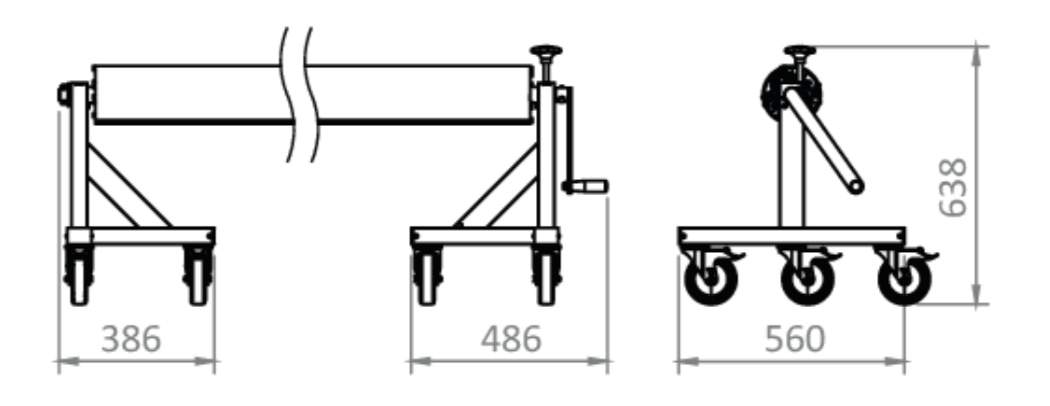 Schéma dimensions enrouleur simple axe trépied